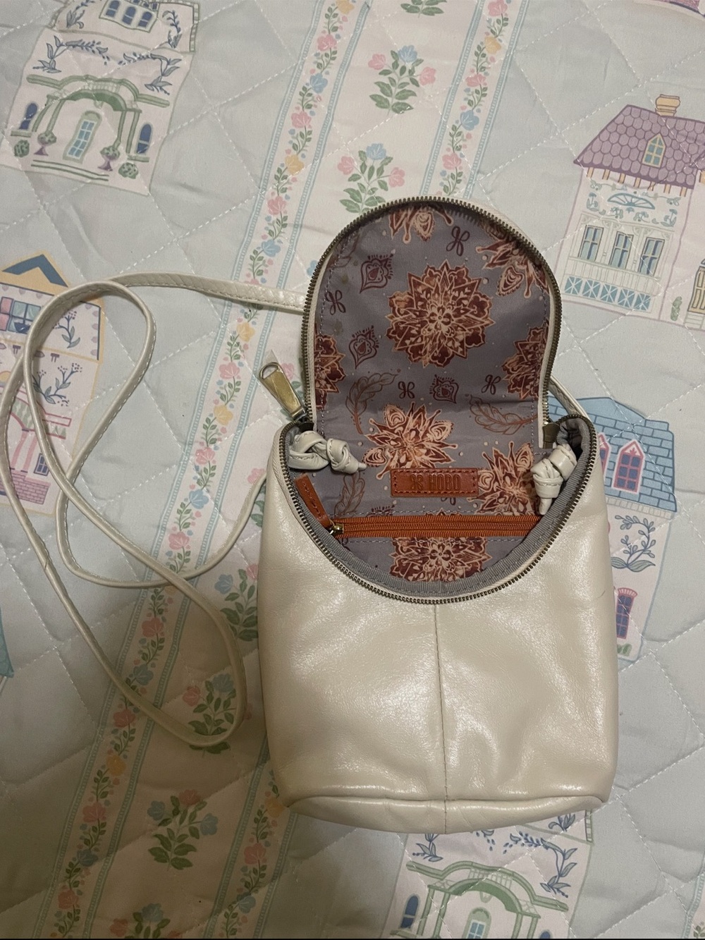 HOBO Cream Crossbody Bag with Floral Interior